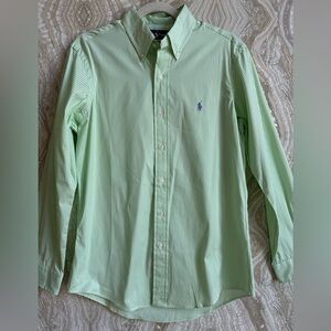 RALPH LAUREN mens 15 32/33 Custom Fit Button Down SHIRT Green Stripe Purple Logo